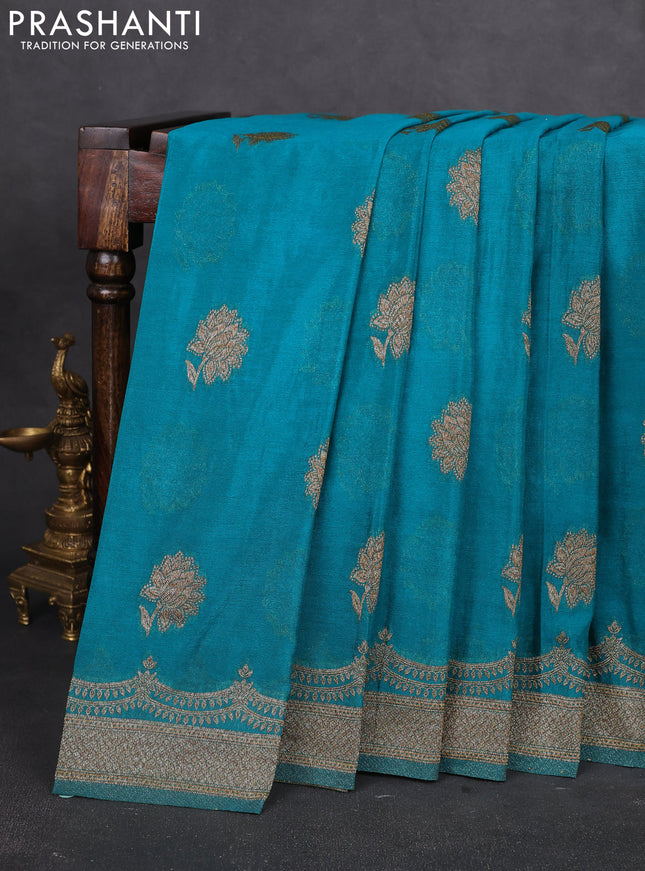 Banarasi semi georegette saree peacock green with allover thread & zari woven buttas and zari woven border