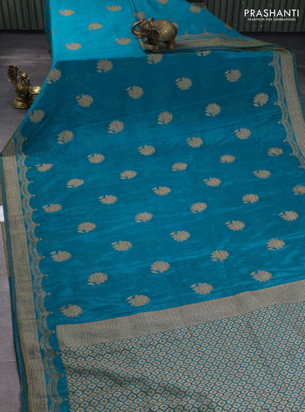 Banarasi semi georegette saree peacock green with allover thread & zari woven buttas and zari woven border