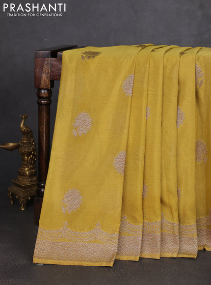 Banarasi semi georegette saree lime green with allover thread & zari woven buttas and zari woven border