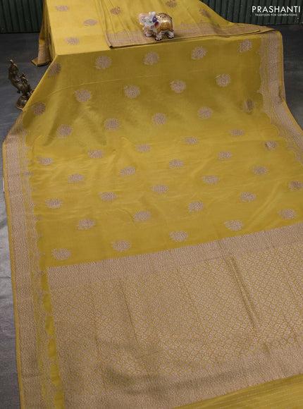 Banarasi semi georegette saree lime green with allover thread & zari woven buttas and zari woven border