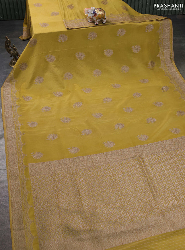Banarasi semi georegette saree lime green with allover thread & zari woven buttas and zari woven border