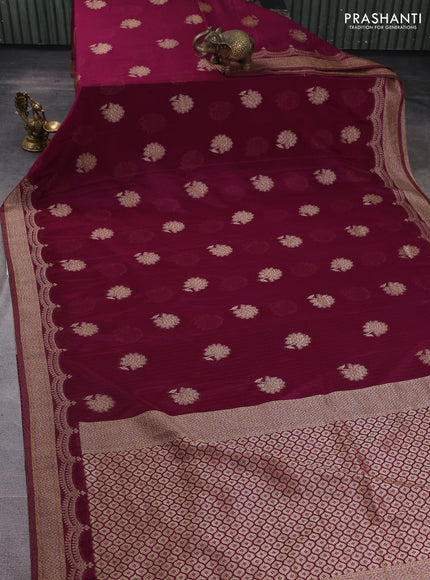 Banarasi semi georegette saree wine shade with allover thread & zari woven buttas and zari woven border