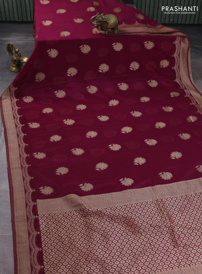Banarasi semi georegette saree wine shade with allover thread & zari woven buttas and zari woven border