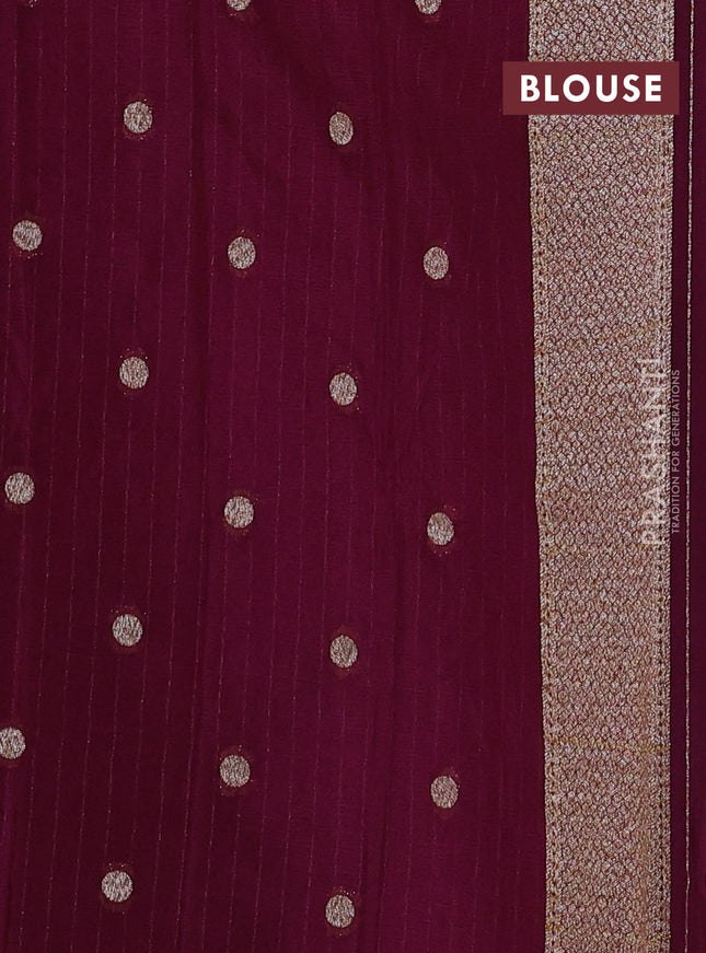 Banarasi semi georegette saree wine shade with allover thread & zari woven buttas and zari woven border