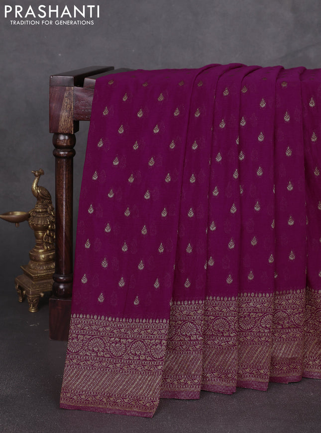 Banarasi semi georegette saree wine shade with allover thread & zari woven buttas and zari woven border