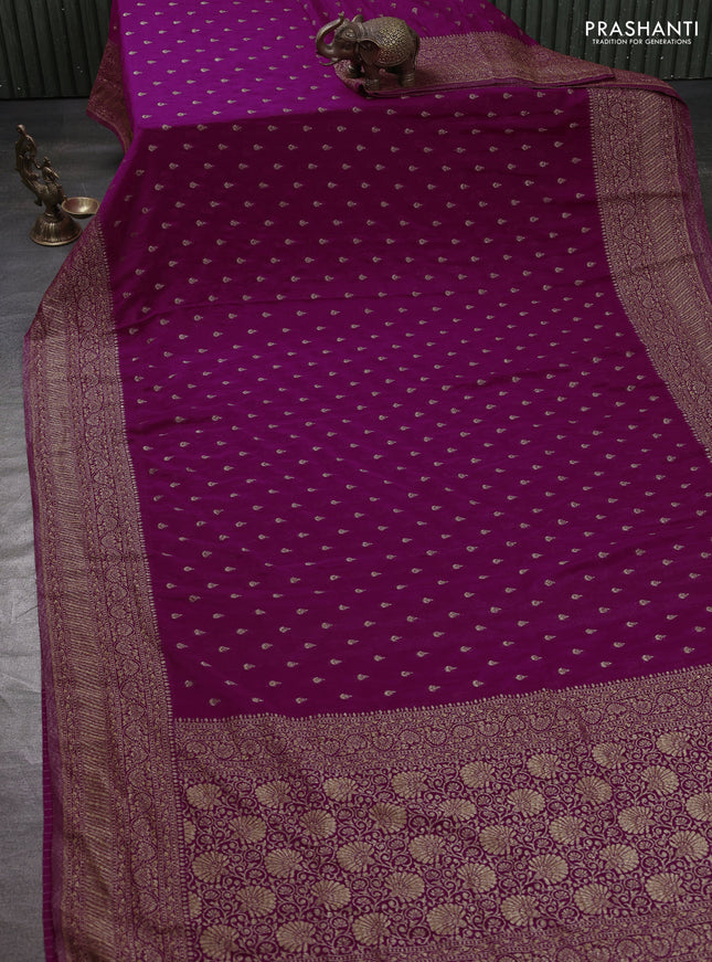Banarasi semi georegette saree wine shade with allover thread & zari woven buttas and zari woven border
