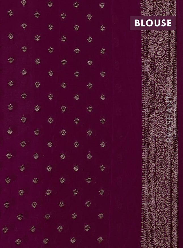 Banarasi semi georegette saree wine shade with allover thread & zari woven buttas and zari woven border