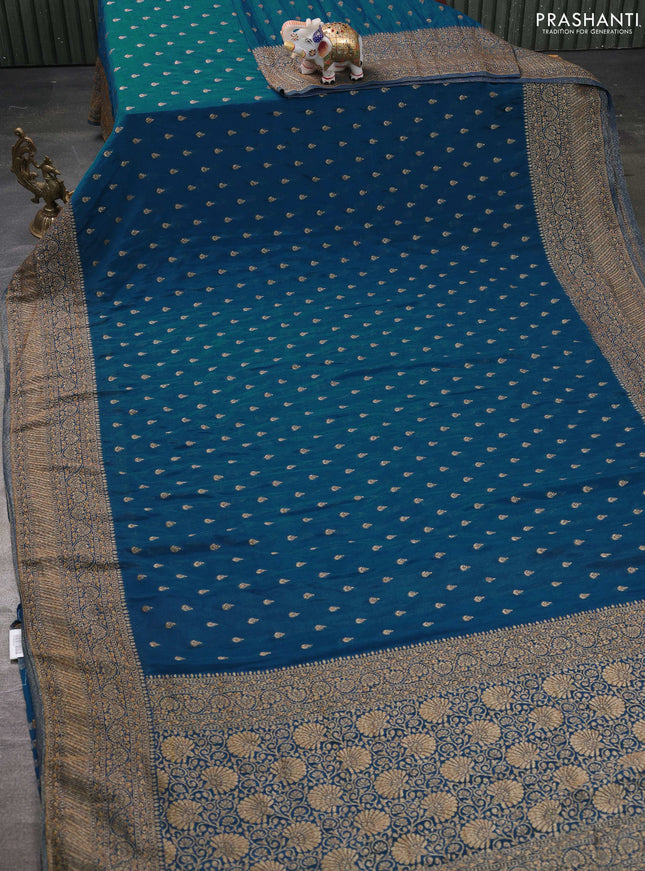 Banarasi semi georegette saree peacock blue with allover thread & zari woven buttas and zari woven border