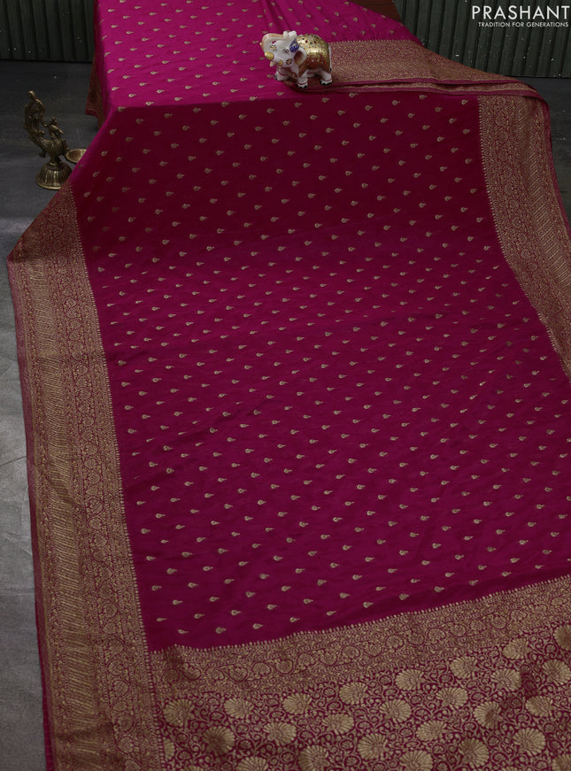 Banarasi semi georegette saree pink with allover thread & zari woven buttas and zari woven border