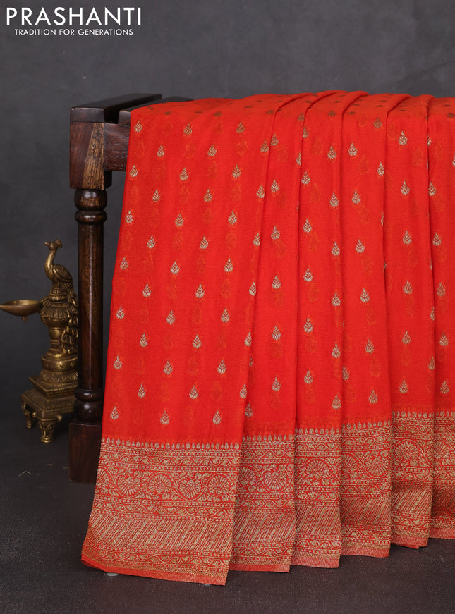 Banarasi semi georegette saree orange with allover thread & zari woven buttas and zari woven border