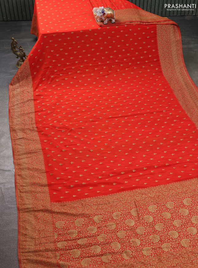 Banarasi semi georegette saree orange with allover thread & zari woven buttas and zari woven border