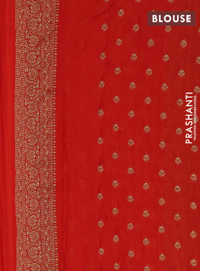 Banarasi semi georegette saree orange with allover thread & zari woven buttas and zari woven border