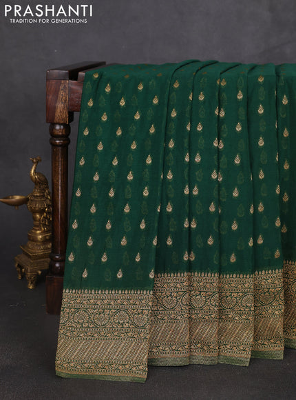Banarasi semi georegette saree bottle green with allover thread & zari woven buttas and zari woven border