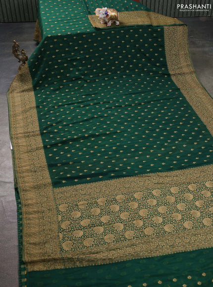 Banarasi semi georegette saree bottle green with allover thread & zari woven buttas and zari woven border