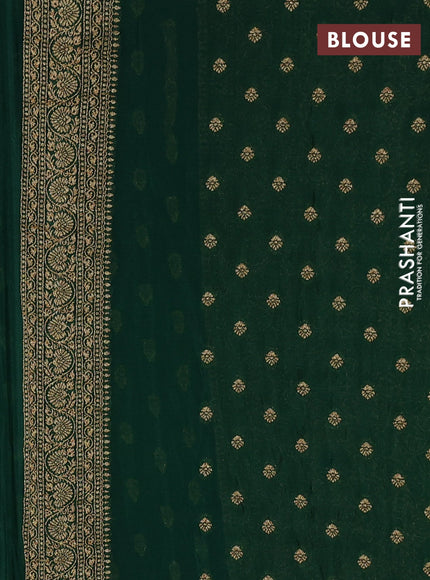 Banarasi semi georegette saree bottle green with allover thread & zari woven buttas and zari woven border