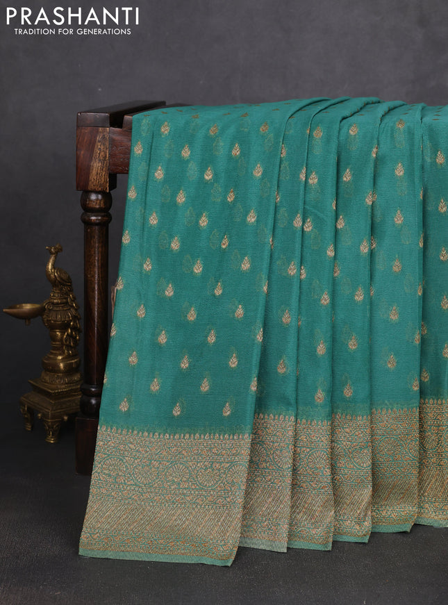 Banarasi semi georegette saree teal green with allover thread & zari woven buttas and zari woven border