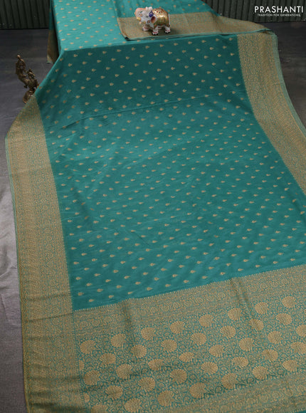 Banarasi semi georegette saree teal green with allover thread & zari woven buttas and zari woven border