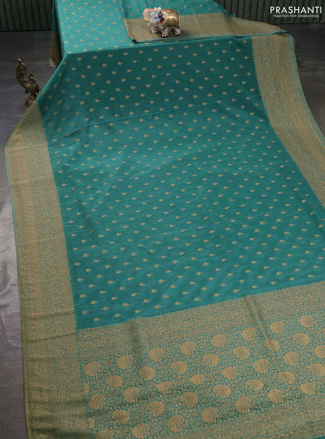 Banarasi semi georegette saree teal green with allover thread & zari woven buttas and zari woven border