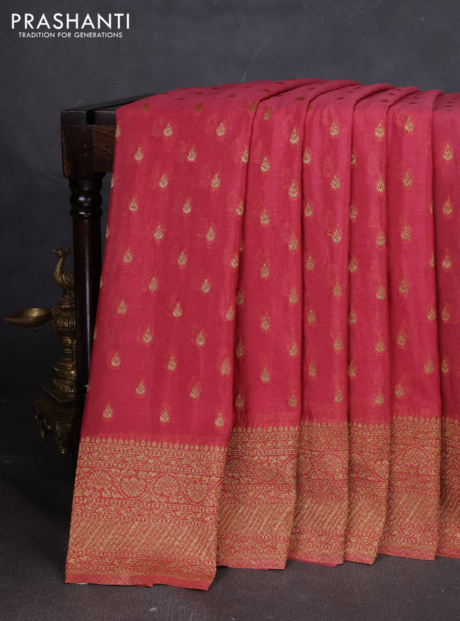 Banarasi semi georegette saree mauve pink with allover thread & zari woven buttas and zari woven border