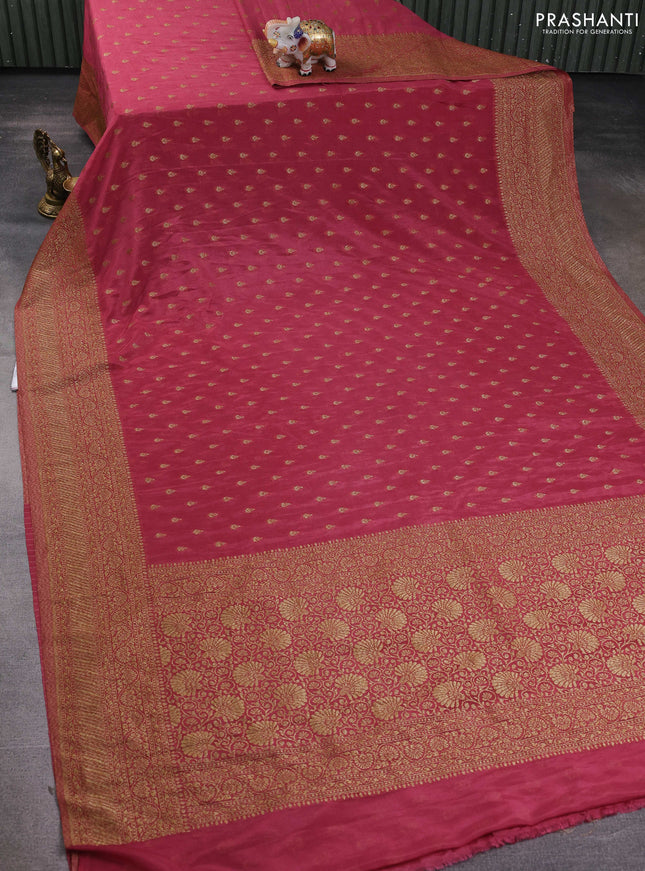 Banarasi semi georegette saree mauve pink with allover thread & zari woven buttas and zari woven border