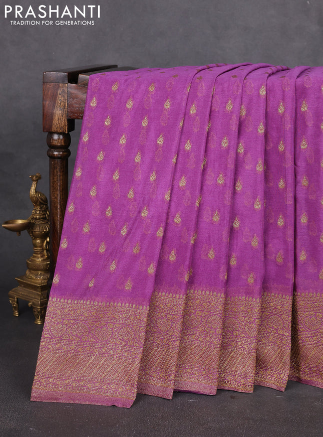 Banarasi semi georegette saree lavender with allover thread & zari woven buttas and zari woven border