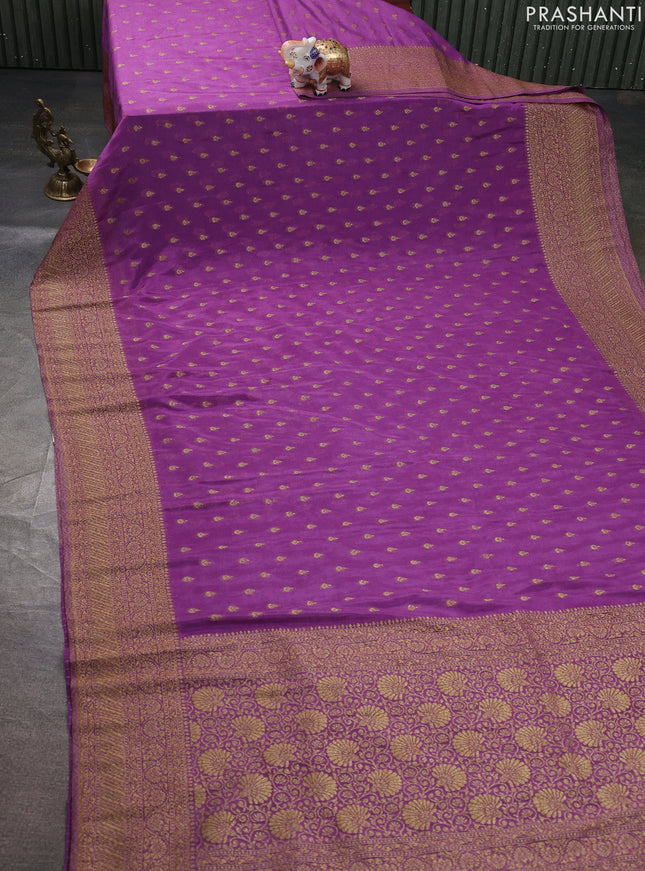 Banarasi semi georegette saree lavender with allover thread & zari woven buttas and zari woven border