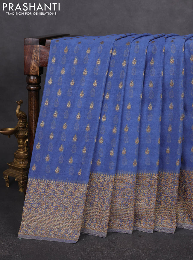 Banarasi semi georegette saree pastel blue shade with allover thread & zari woven buttas and zari woven border