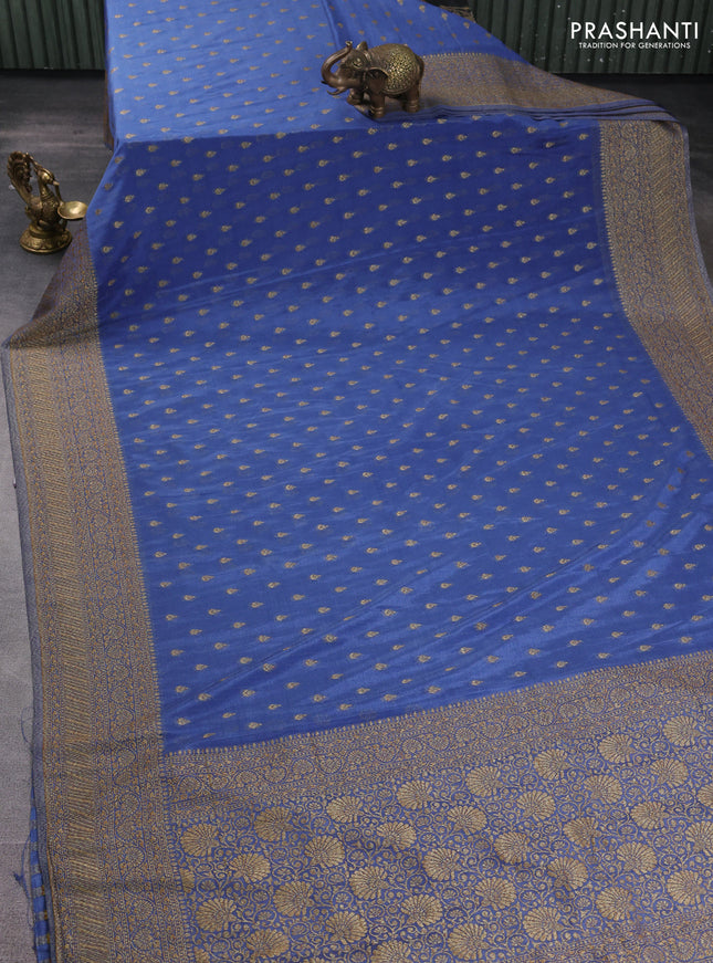 Banarasi semi georegette saree pastel blue shade with allover thread & zari woven buttas and zari woven border