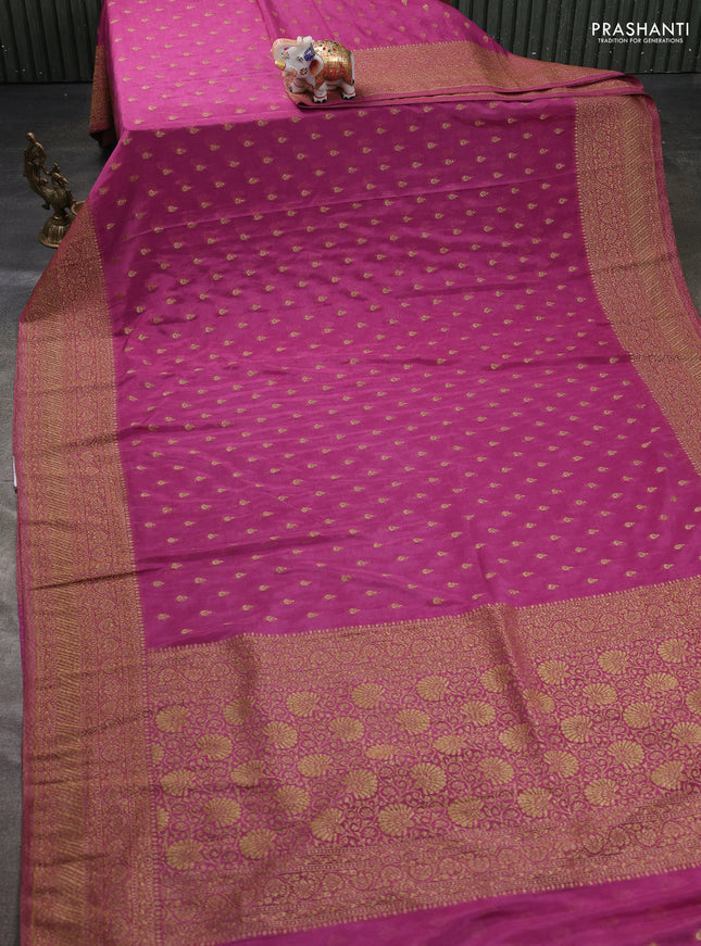 Banarasi semi georegette saree mauve pink with allover thread & zari woven buttas and zari woven border