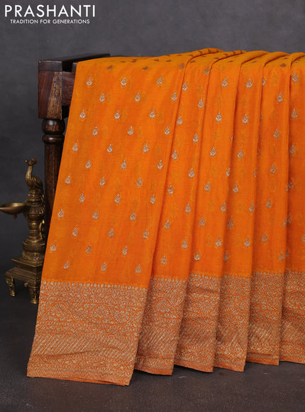 Banarasi semi georegette saree mustard yellow with allover thread & zari woven buttas and zari woven border