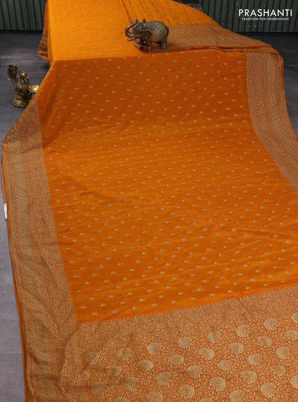 Banarasi semi georegette saree mustard yellow with allover thread & zari woven buttas and zari woven border