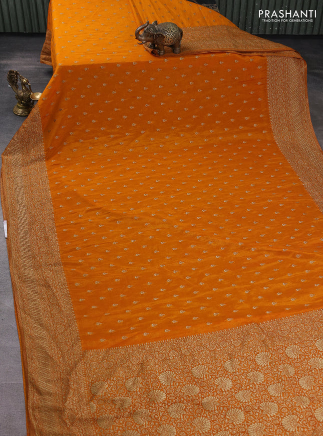 Banarasi semi georegette saree mustard yellow with allover thread & zari woven buttas and zari woven border