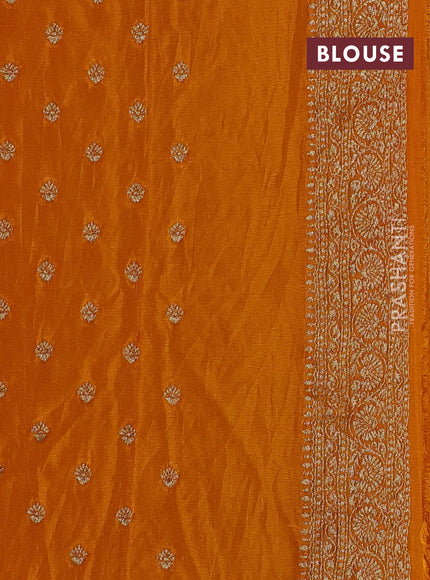 Banarasi semi georegette saree mustard yellow with allover thread & zari woven buttas and zari woven border