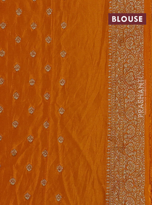 Banarasi semi georegette saree mustard yellow with allover thread & zari woven buttas and zari woven border
