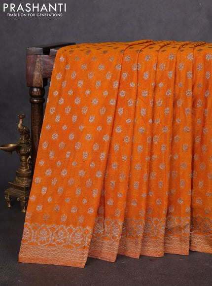 Banarasi semi georegette saree mustard yellow with allover thread & zari woven buttas and zari woven border
