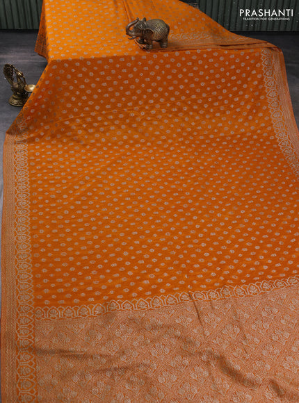 Banarasi semi georegette saree mustard yellow with allover thread & zari woven buttas and zari woven border