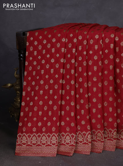 Banarasi semi georegette saree red with allover thread & zari woven buttas and zari woven border