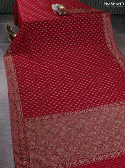 Banarasi semi georegette saree red with allover thread & zari woven buttas and zari woven border