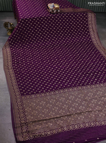 Banarasi semi georegette saree purple with allover thread & zari woven buttas and zari woven border