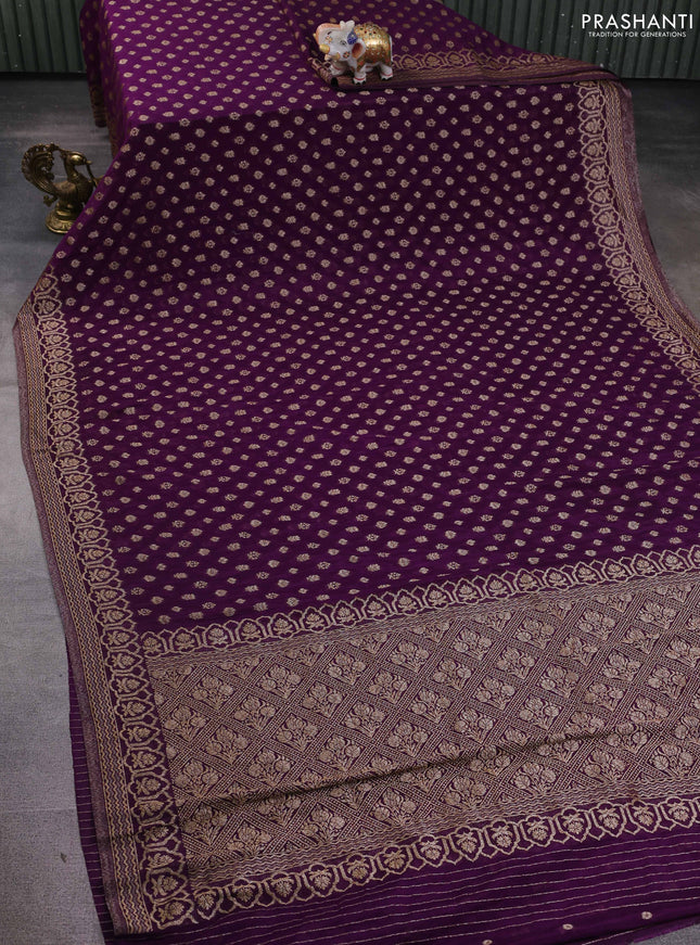 Banarasi semi georegette saree purple with allover thread & zari woven buttas and zari woven border