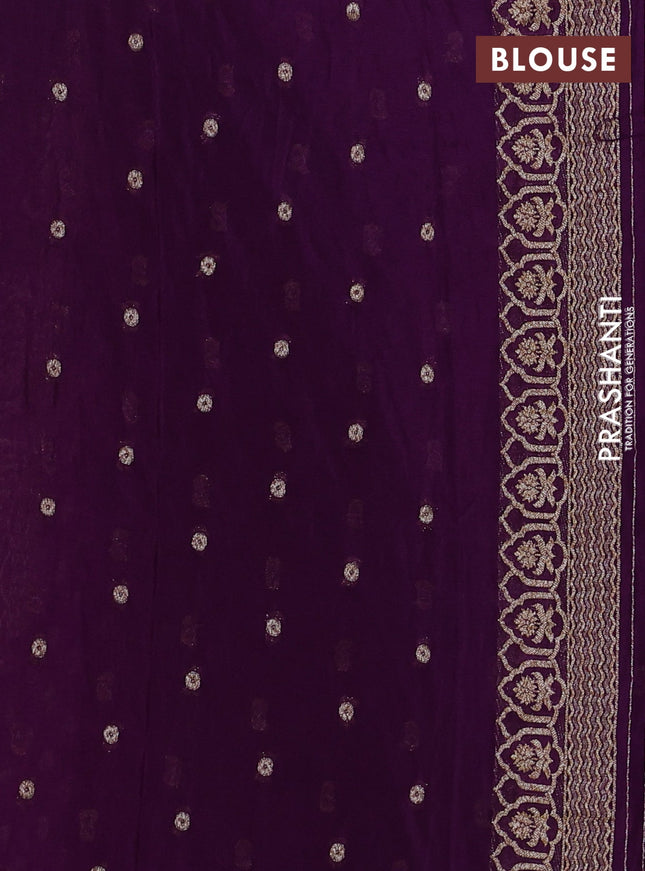 Banarasi semi georegette saree purple with allover thread & zari woven buttas and zari woven border