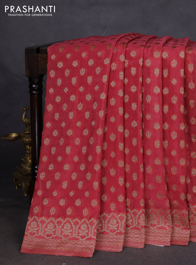 Banarasi semi georegette saree pastel maroon with allover thread & zari woven buttas and zari woven border
