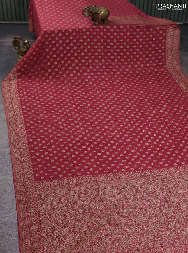 Banarasi semi georegette saree pastel maroon with allover thread & zari woven buttas and zari woven border