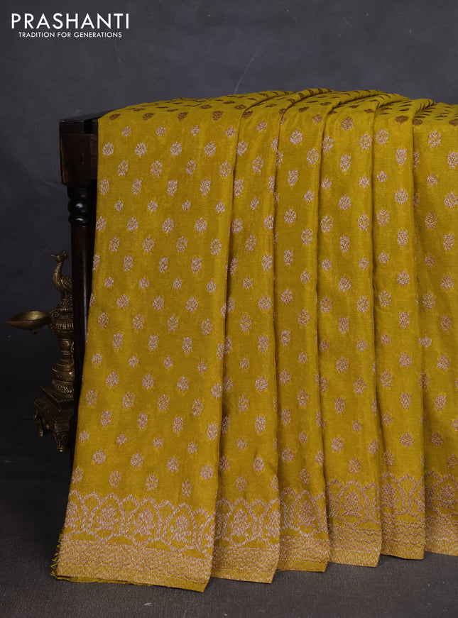 Banarasi semi georegette saree light green with allover thread & zari woven buttas and zari woven border