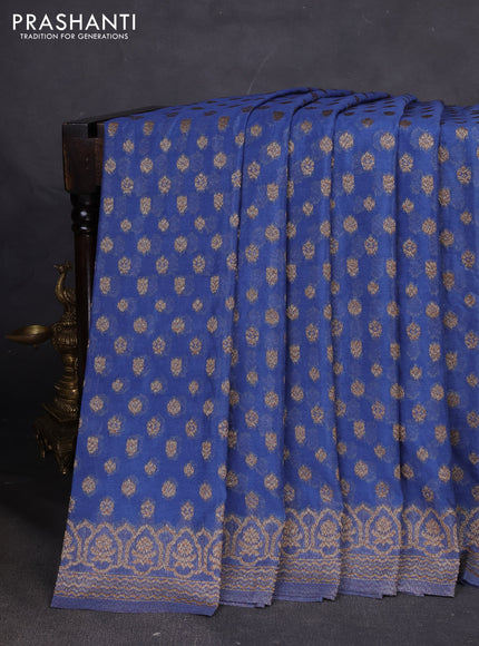 Banarasi semi georegette saree blue shade with allover thread & zari woven buttas and zari woven border