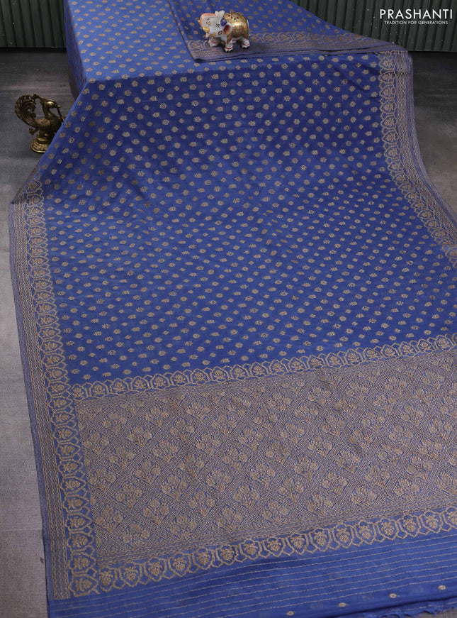 Banarasi semi georegette saree blue shade with allover thread & zari woven buttas and zari woven border