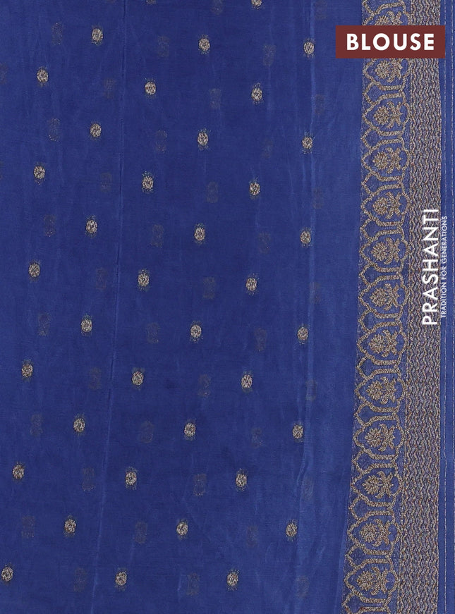 Banarasi semi georegette saree blue shade with allover thread & zari woven buttas and zari woven border