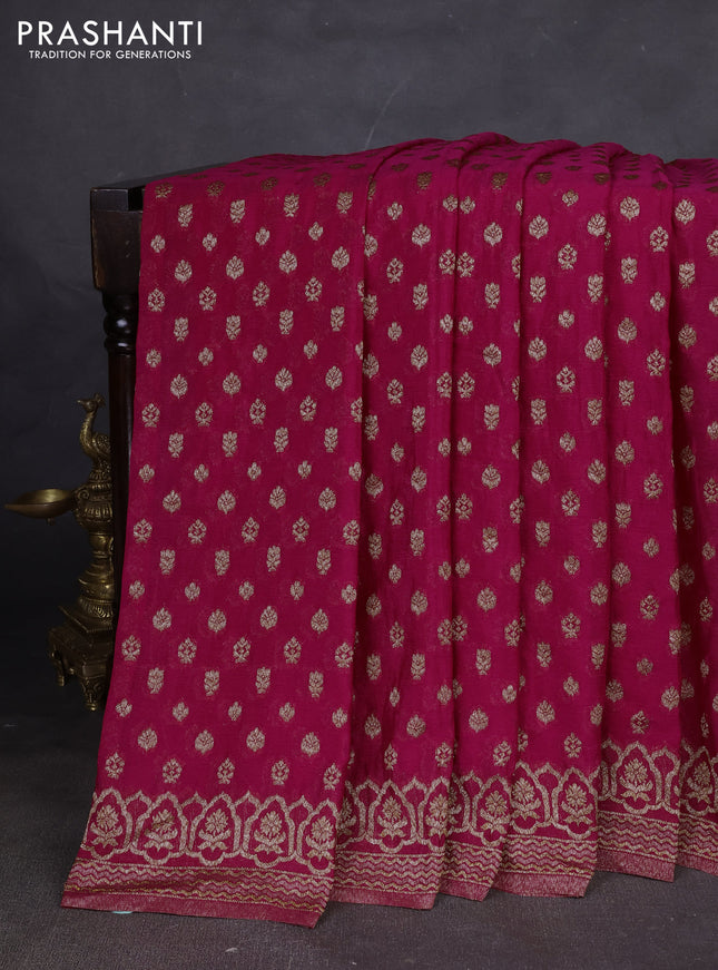 Banarasi semi georegette saree pink with allover thread & zari woven buttas and zari woven border