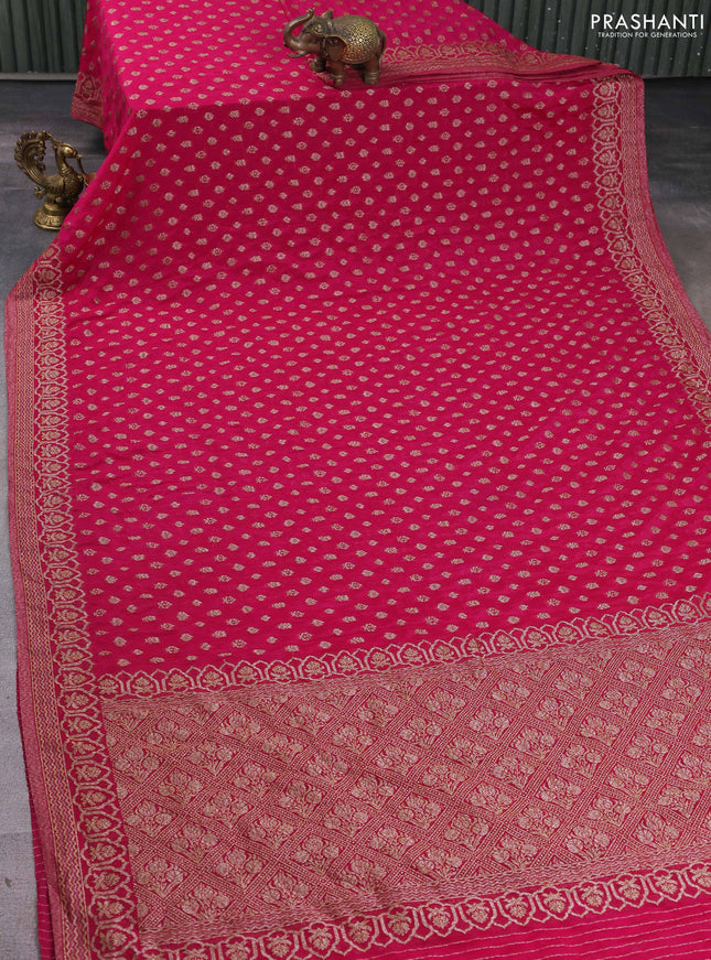 Banarasi semi georegette saree pink with allover thread & zari woven buttas and zari woven border