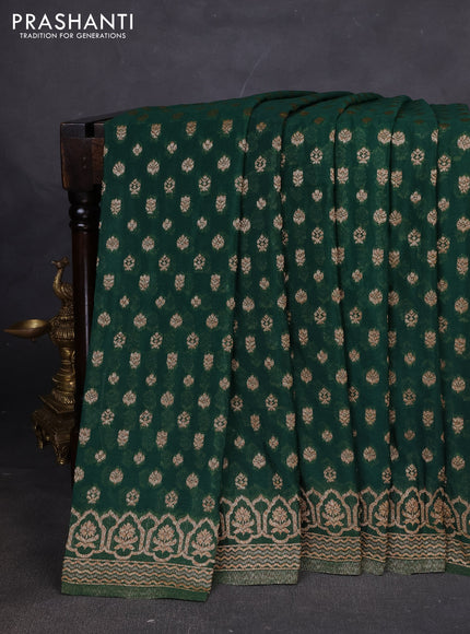 Banarasi semi georegette saree bottle green with allover thread & zari woven buttas and zari woven border